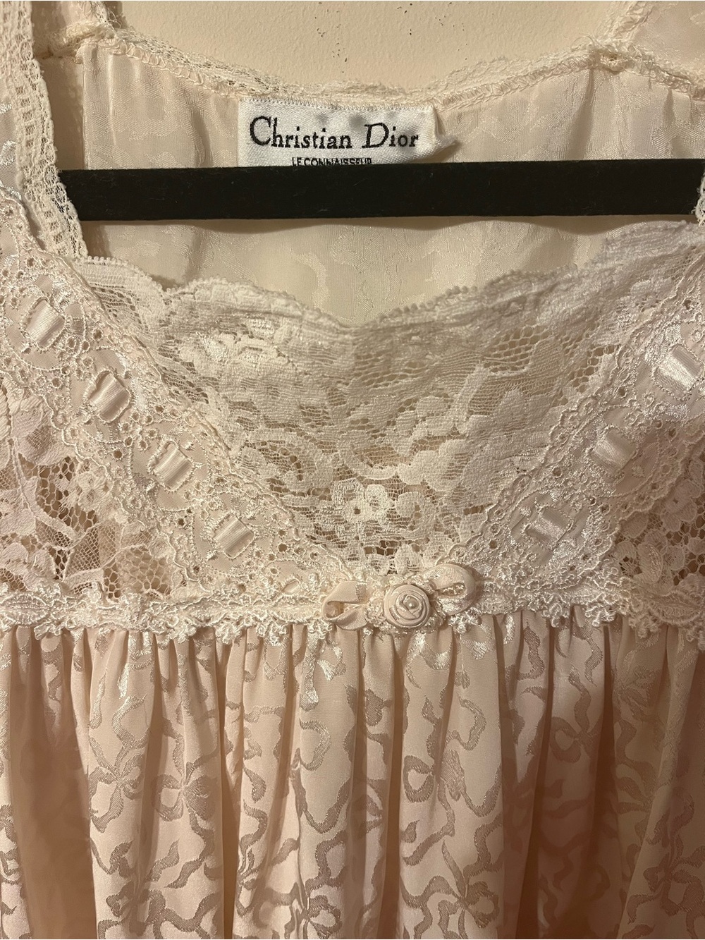 Vintage 70’s Christian Dior Le Connaisseur Women’s Ivory Satin Lace Nightgown M - Picture 2 of 12